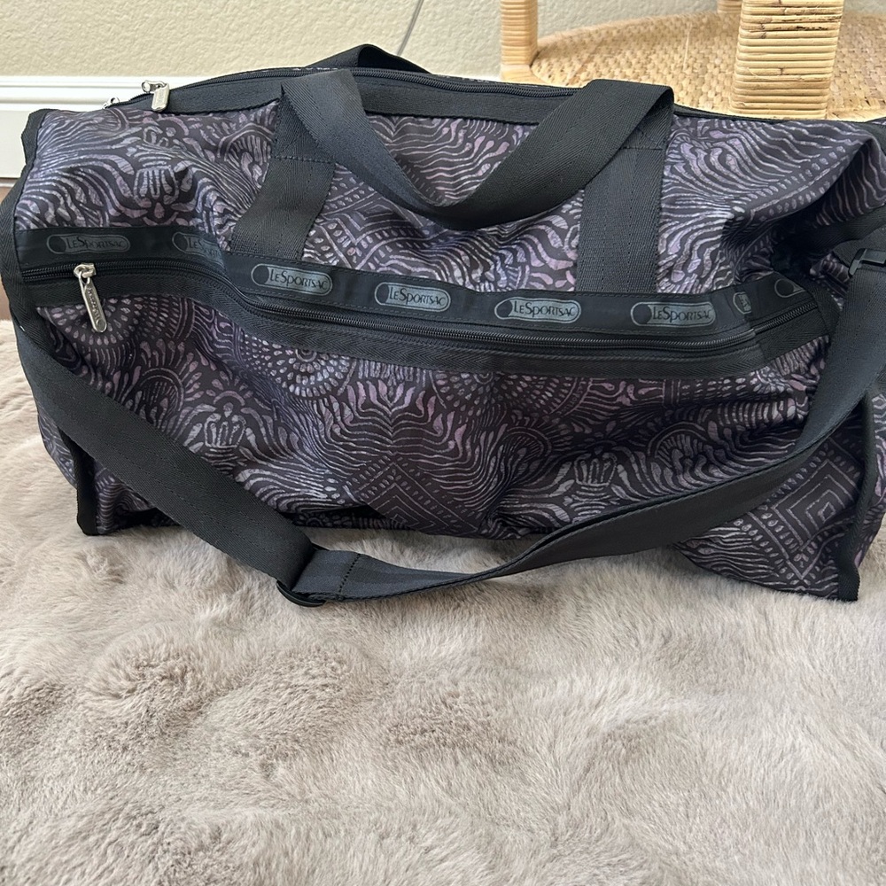 LeSportsac Black/Purple Patterned Large Duffel Bag